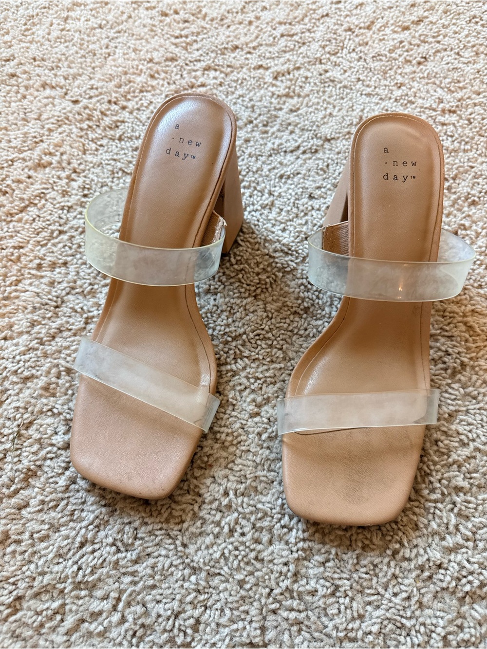 a new day Tan Block Heel Sandals with Clear Straps
